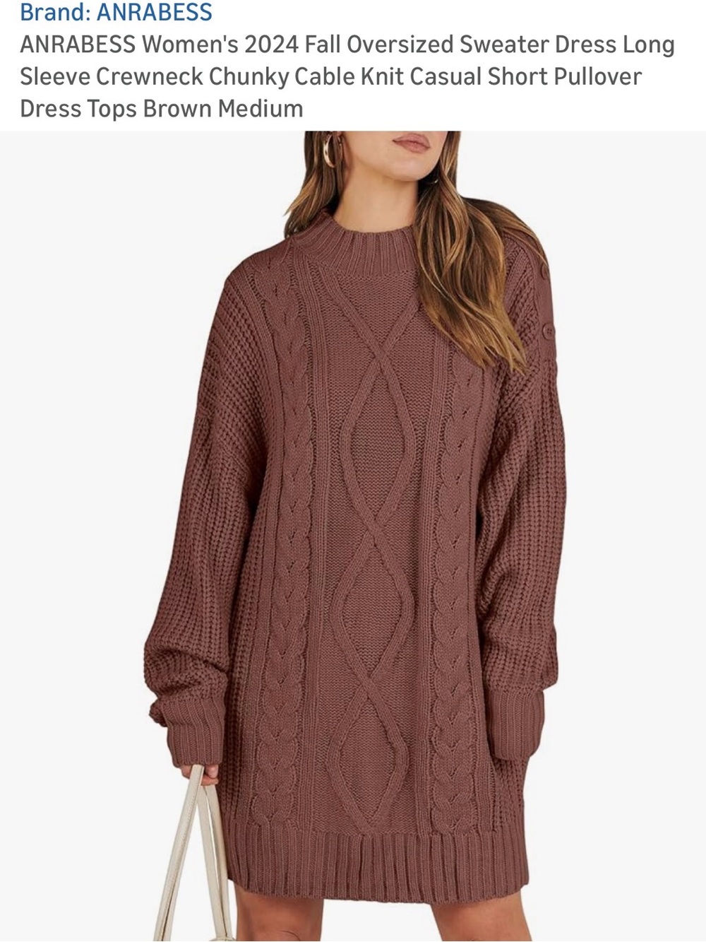 ANRABESS Cable Knit Sweater Dress in Brown